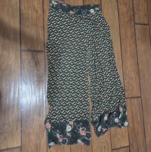 FARM Rio Green Geometric & Floral Wide Leg Pants